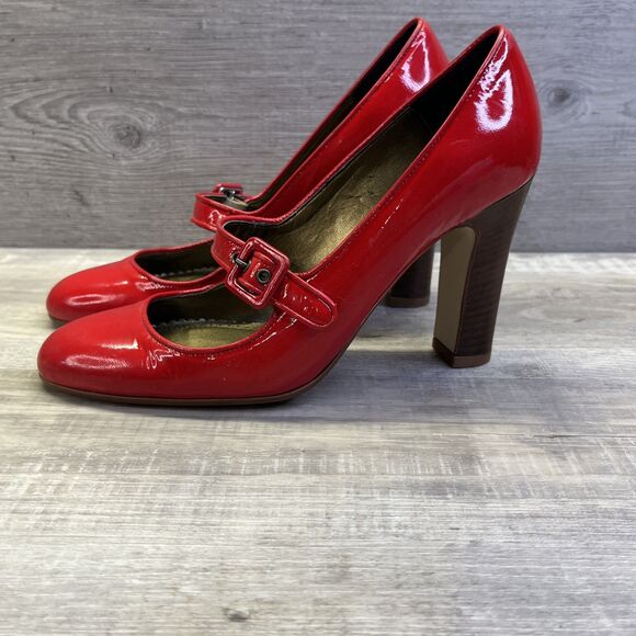 J Crew Patent Leather Womens Red Mary Jane High Heels Pump Size 5.5 Vintage - Picture 3 of 16